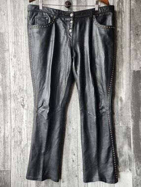 Jack Daniel's Black Studded Leather Western Biker Pants Size 14